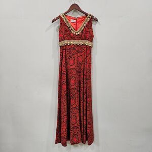 Red Paisley V-Neck Embellished Jumpsuit